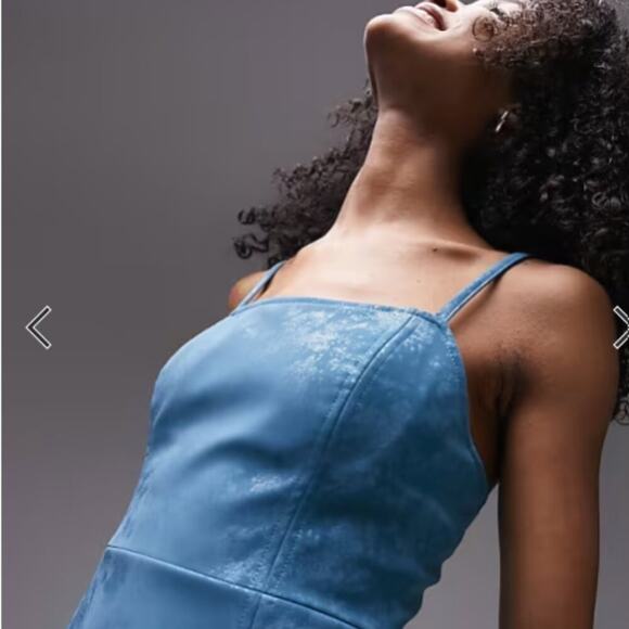 Topshop Textured Faux Leather Blue Mini Dress Size 10 - Picture 3 of 11